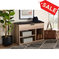 Baxton Studio MH7175-Dark BrownOak-Shoe Bench Baxton Studio Ramsay Modern and Contemporary Dark Brown Faux Leather Upholstered and Oak Brown Finished Wood Shoe Storage Bench